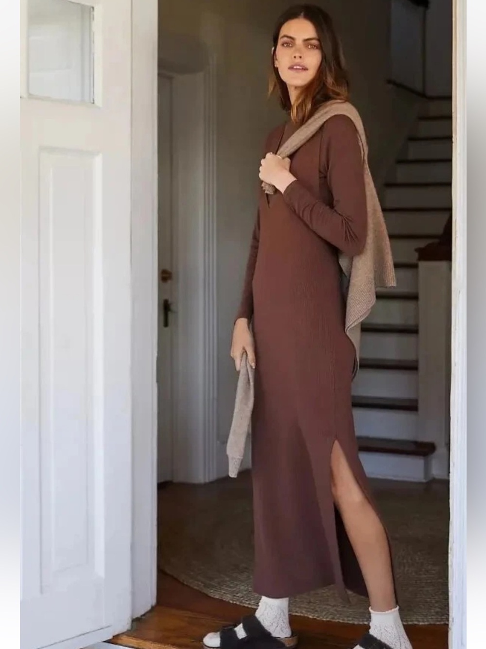 Daily Practice Anthropologie Knit Midi Dress Sleeveless Side Slits Extra Small